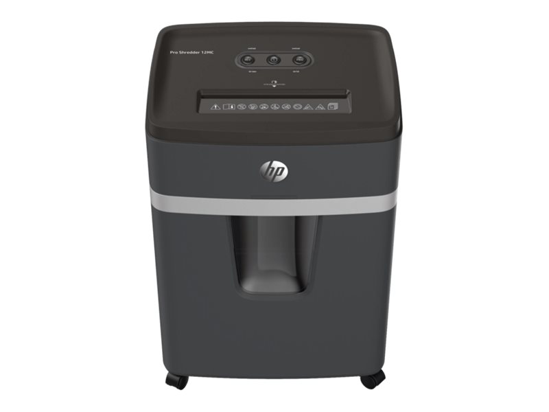 HP Pro Shredder 12MC Aktenvernichter mit Partikelschnitt P-5, 2 x 15 mm, bis 12 Blatt, schwarz
