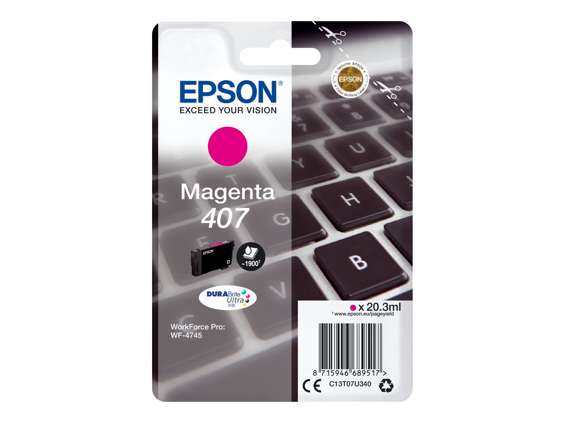 C13T07U340 EPSON WF Tinte magenta 1900 C13T07U340 EPSON WF Tinte magenta 1900