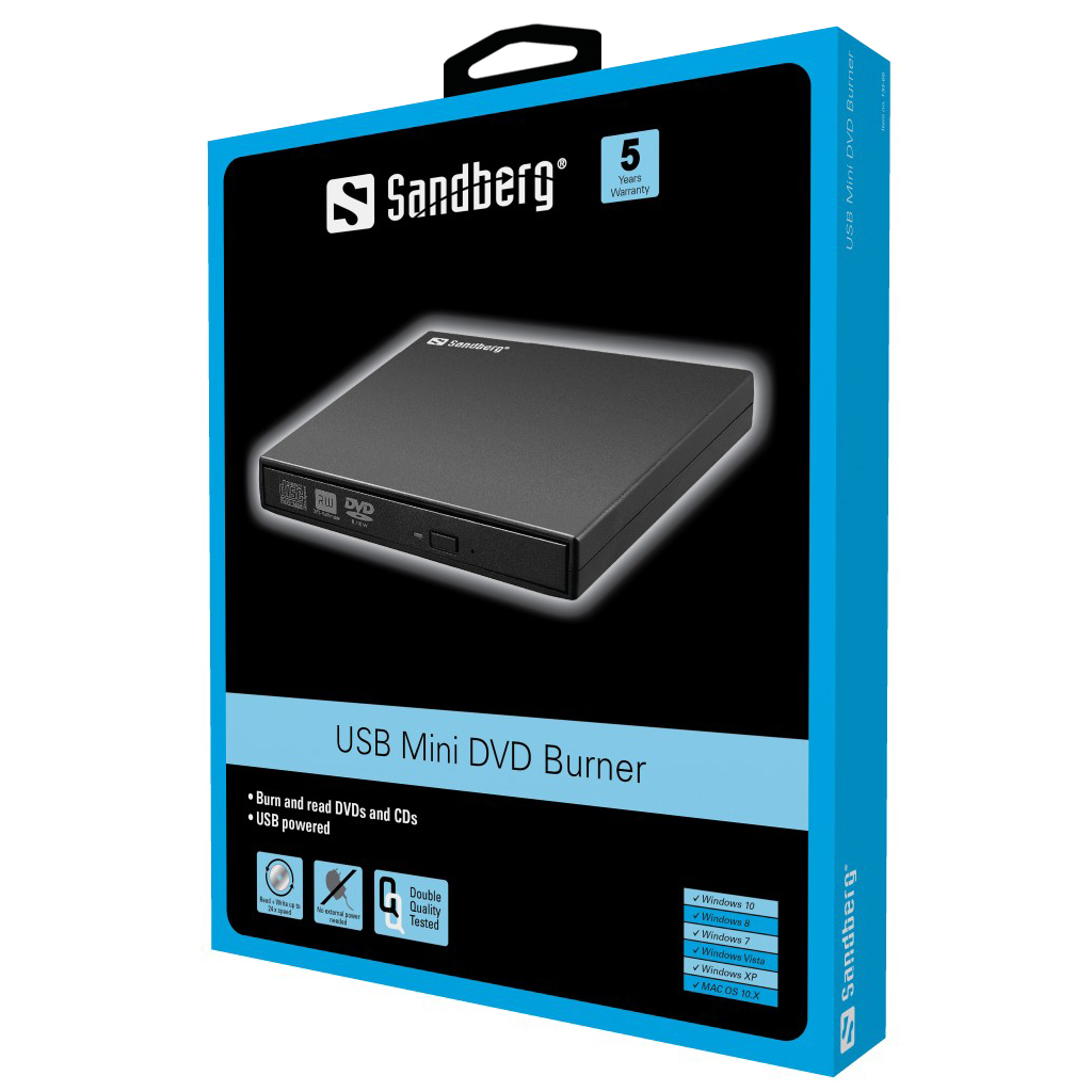 SANDBERG USB Mini DVD Brenner extern, schwarz