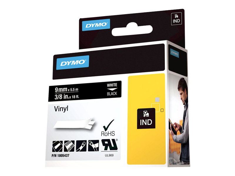 DYMO Schriftband RHINO  1805437, 9 mm weiÃ auf schwarz