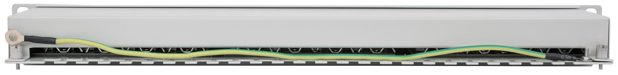 INTELLINET 24Port Cat6a Patchpanel geschirmt 24 Ports FTP 1 HE Klemmleisten mit 90 Grad abgewinkelten Kabeleinfuehrungen grau