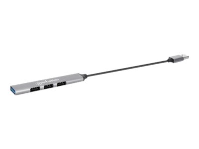 MANHATTAN 4-Port USB 3.0/2.0 Kombo-Hub USB-A-Stecker auf ein5 Gbit/s USB 3.2 Gen1-Port drei 480 Mbit/s USB 2.0-Ports Aluminium grau
