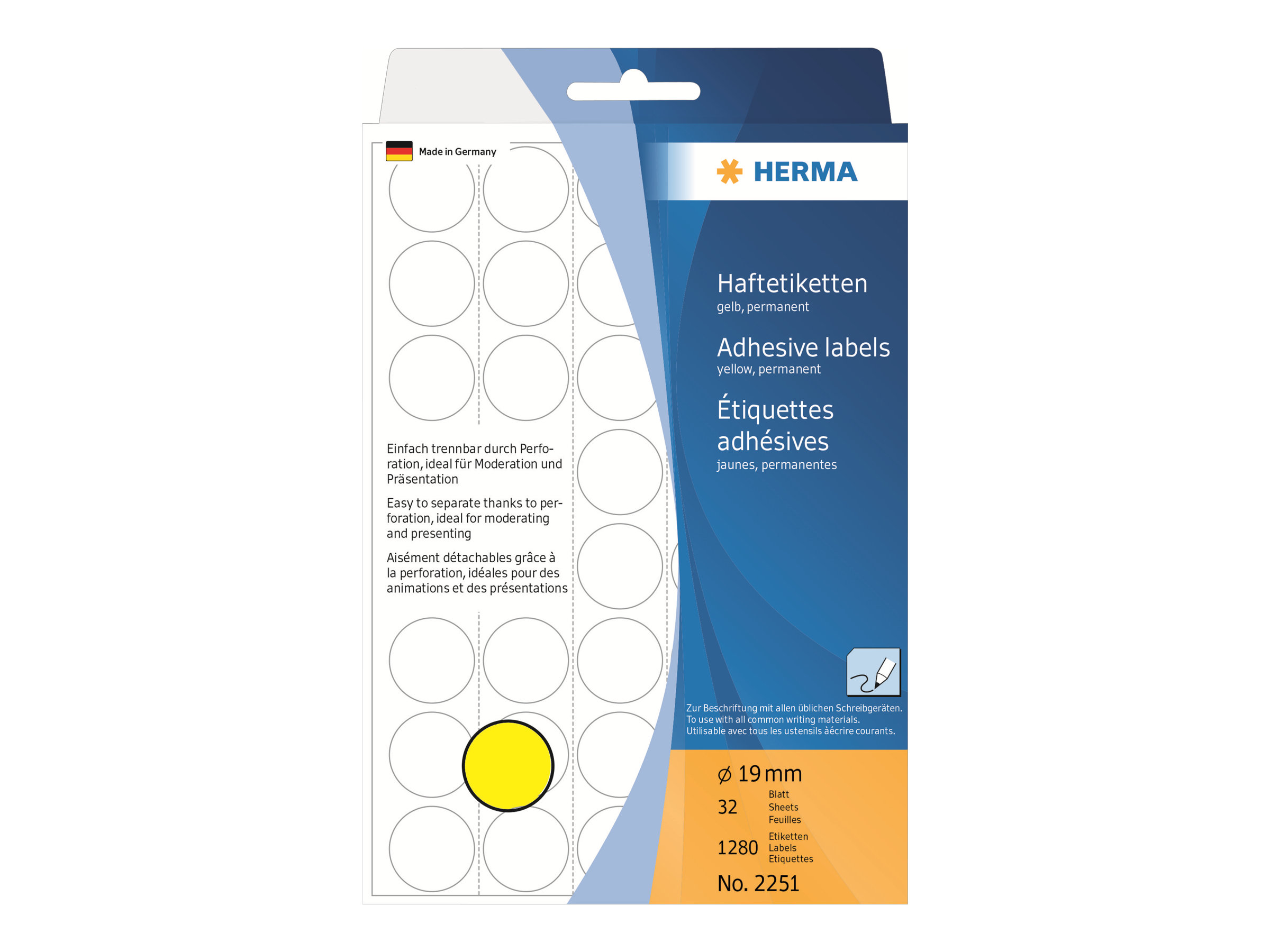 HERMA Klebepunkte 2251 gelb Ø 19,0 mm, 1.280 St. HERMA Klebepunkte 2251 gelb Ø 19,0 mm, 1.280 St.
