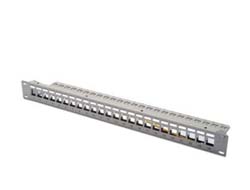 DIGITUS Patch Panel Gehaeuse 1HE fuer Keystone Module 24-Port 48,3cm 19Zoll fuer RJ45 und LWL Module grau RAL 7035
