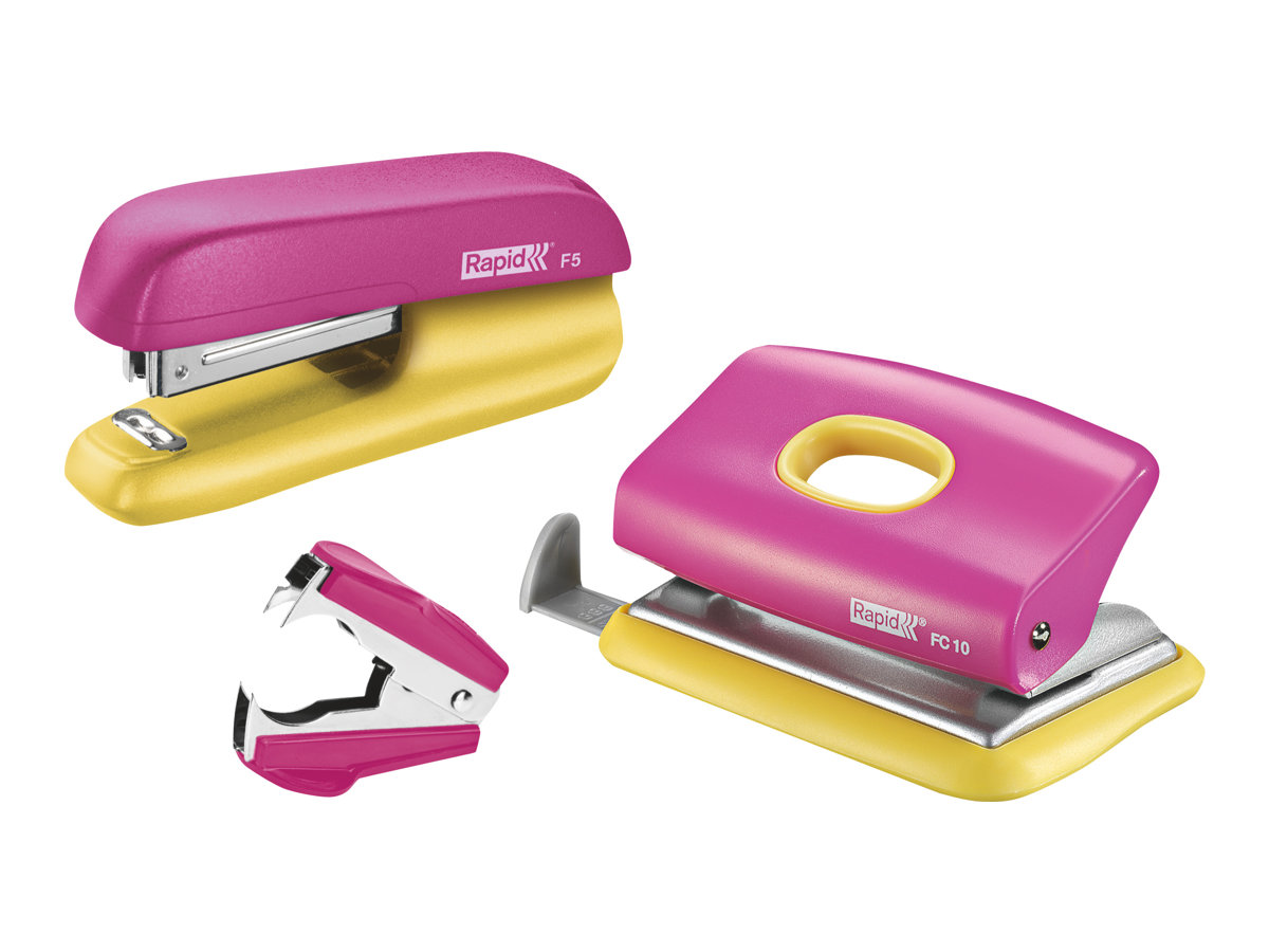Rapid Locher und Heftgeraete Set Mini pink/gelb Rapid Locher und Heftgeraete Set Mini pink/gelb