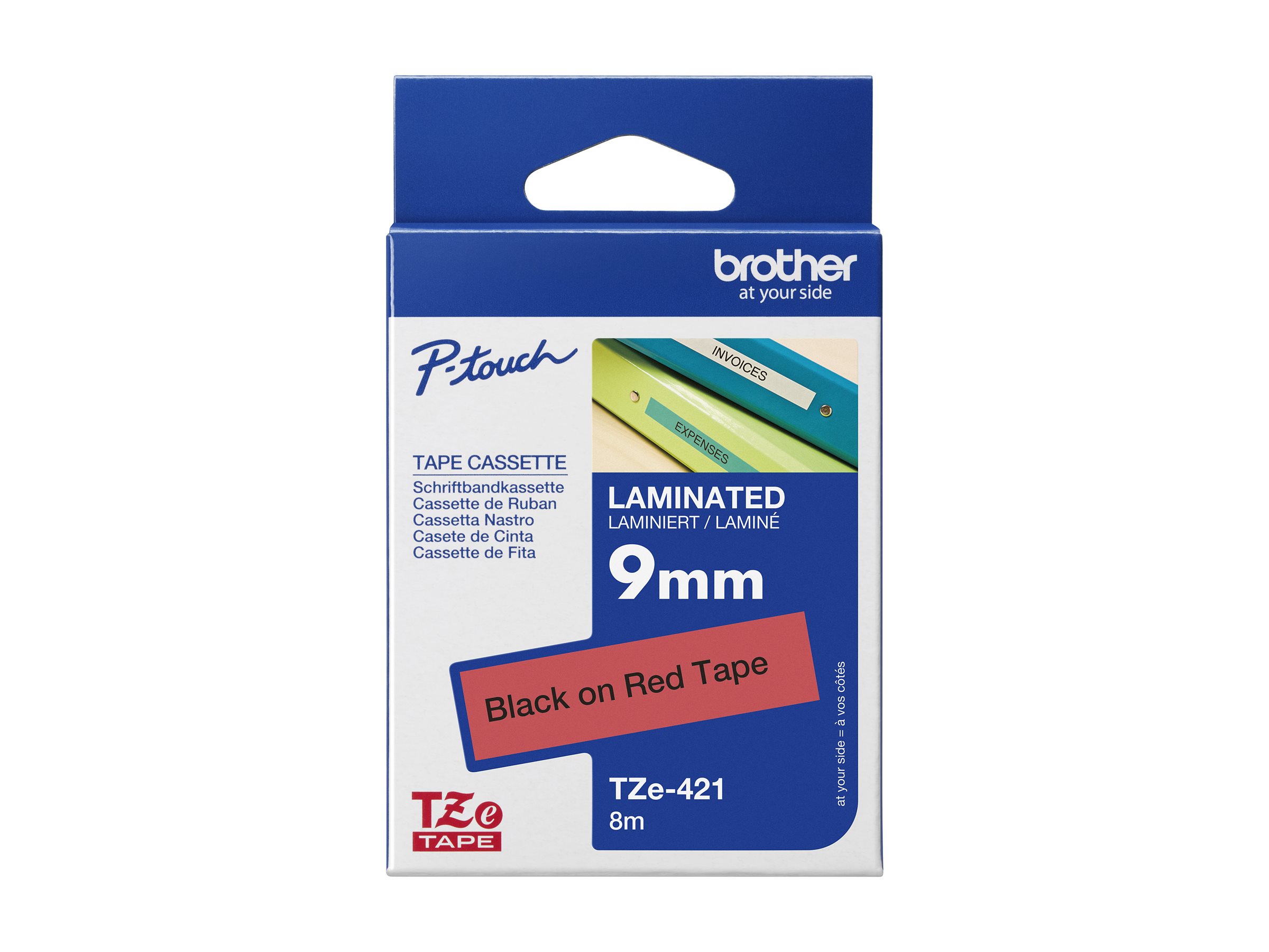 Brother laminiertes Schriftband P-Touch TZe-421 - 9 mm x 8 mm - Schwarz auf Rot