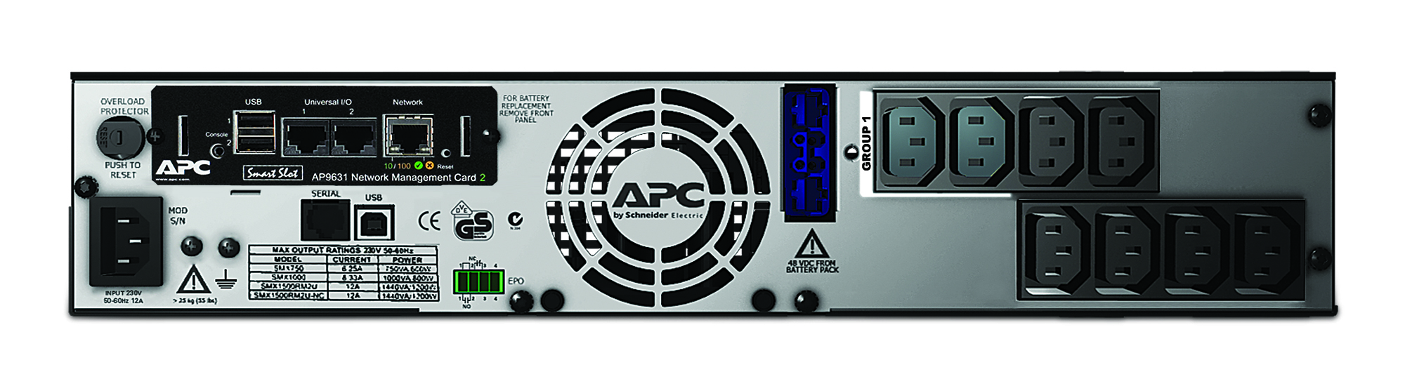 APC SmartUPS X 750VA TowerRack UPS rackmountable external AC 230V 600Watt 750VA RS232 USB output connectors 8 2U Black
