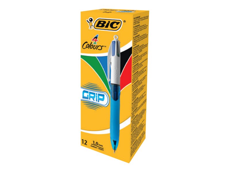 BIC 4FarbenKugelschreiber 4 Colours GRIP Medium blauweiss, Schreibfarbe schwarz, blau, rot, gruen, 1 St
