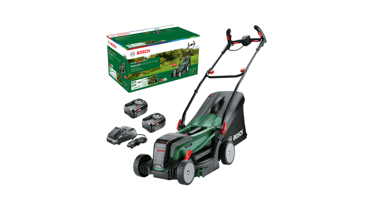 BOSCH Home Garden UniversalRotak 2x18V37550 AkkuRasenmaeher 18,0 V fuer bis zu 550 m², mit 2 Akkus