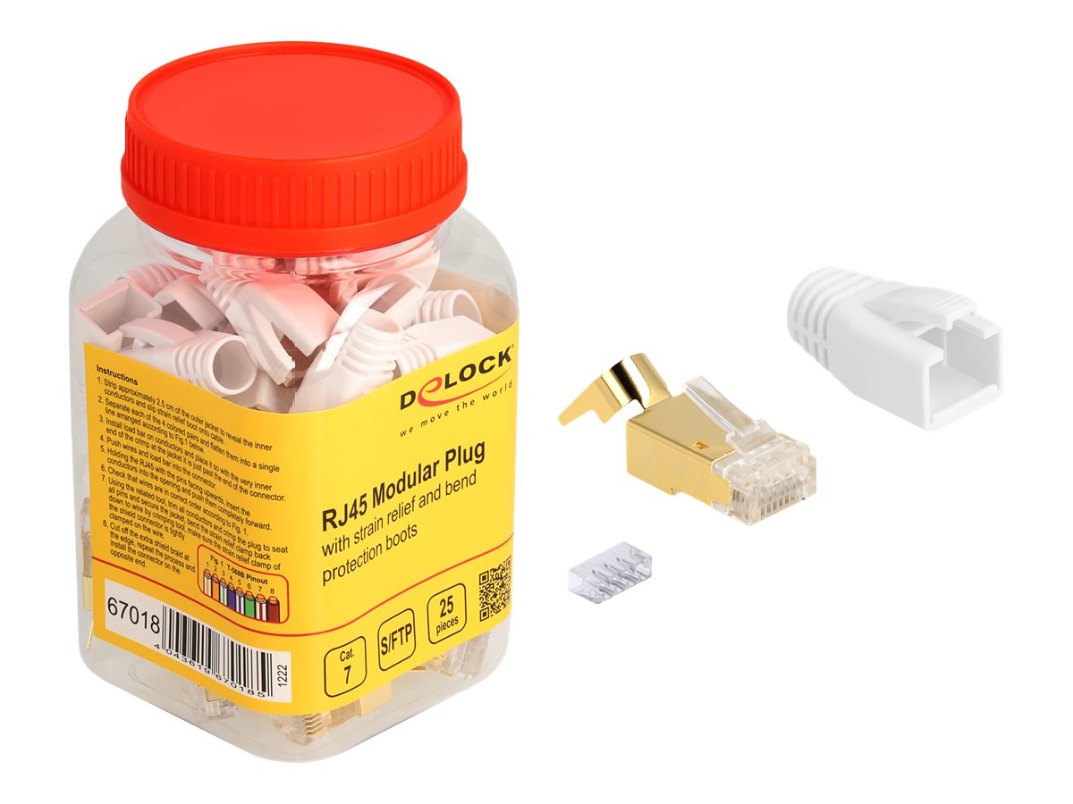 Delock RJ45 Modularer Stecker mit Zugentlastung und Knickschutztuelle 25er Set Delock RJ45 Modularer Stecker mit Zugentlastung und Knickschutztuelle 25er Set