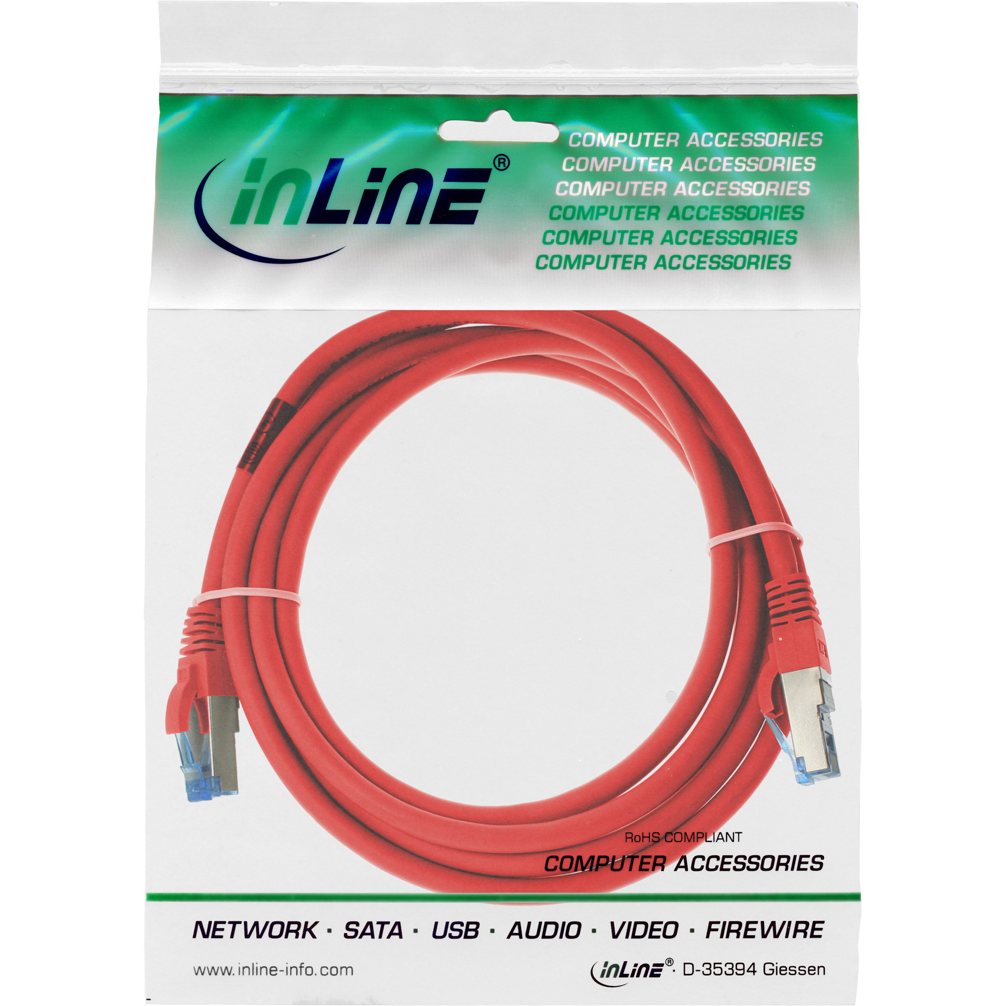 INLINE Patchkabel S/FTP PiMf Cat.6A 500MHz halogenfrei Kupfer rot 3m