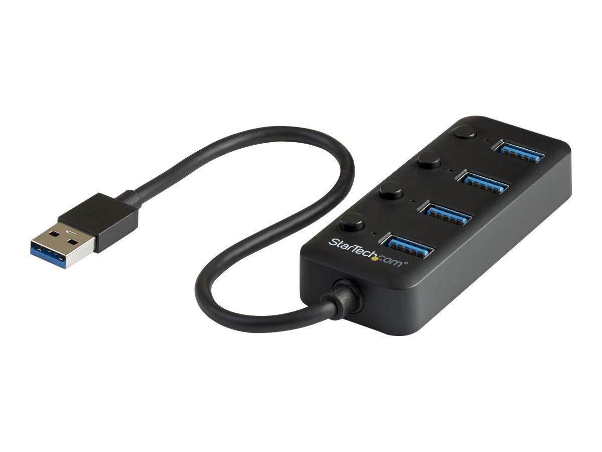 StarTech.com 4 Port USB 3.0 Hub - 4x USB-A mit individuellen An/Aus-Schaltern - Mobiler USB 3.0 Verteiler - Bus-Powered USB 3.0 Splitter - Hub - 4 Anschlüsse