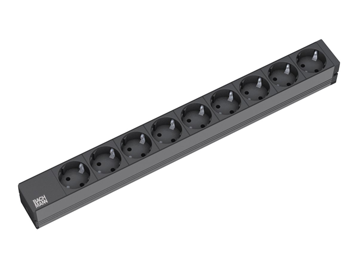 Bachmann 19"-Steckdosenleiste ALU 1HE, 9-fach 35°, schwarz, 2,0m, ohne Schalter Bachmann 19"-Steckdosenleiste ALU 1HE, 9-fach 35°, schwarz, 2,0m, ohne Schalter