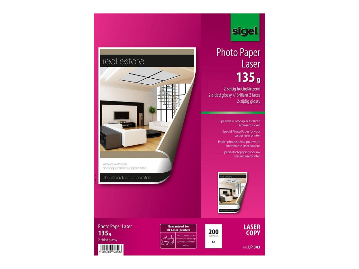 SIGEL Fotopapier LP343 DIN A3 hochglaenzend 135 g/qm 200 Blatt SIGEL Fotopapier LP343 DIN A3 hochglaenzend 135 g/qm 200 Blatt