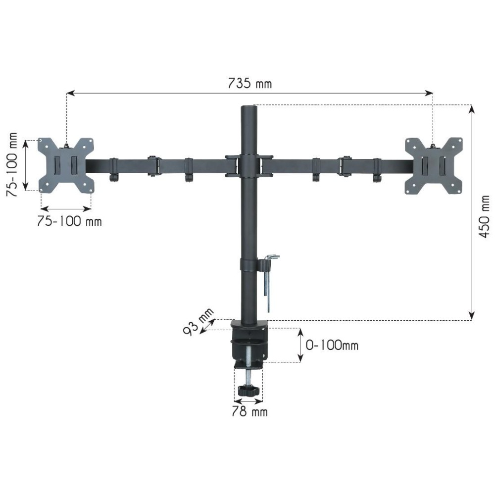 TECHLY Schreibtischhalterung fuer 2 LCD TV LED 38,1cm68,58cm 1527Zoll Seite an Seite mit Klemme