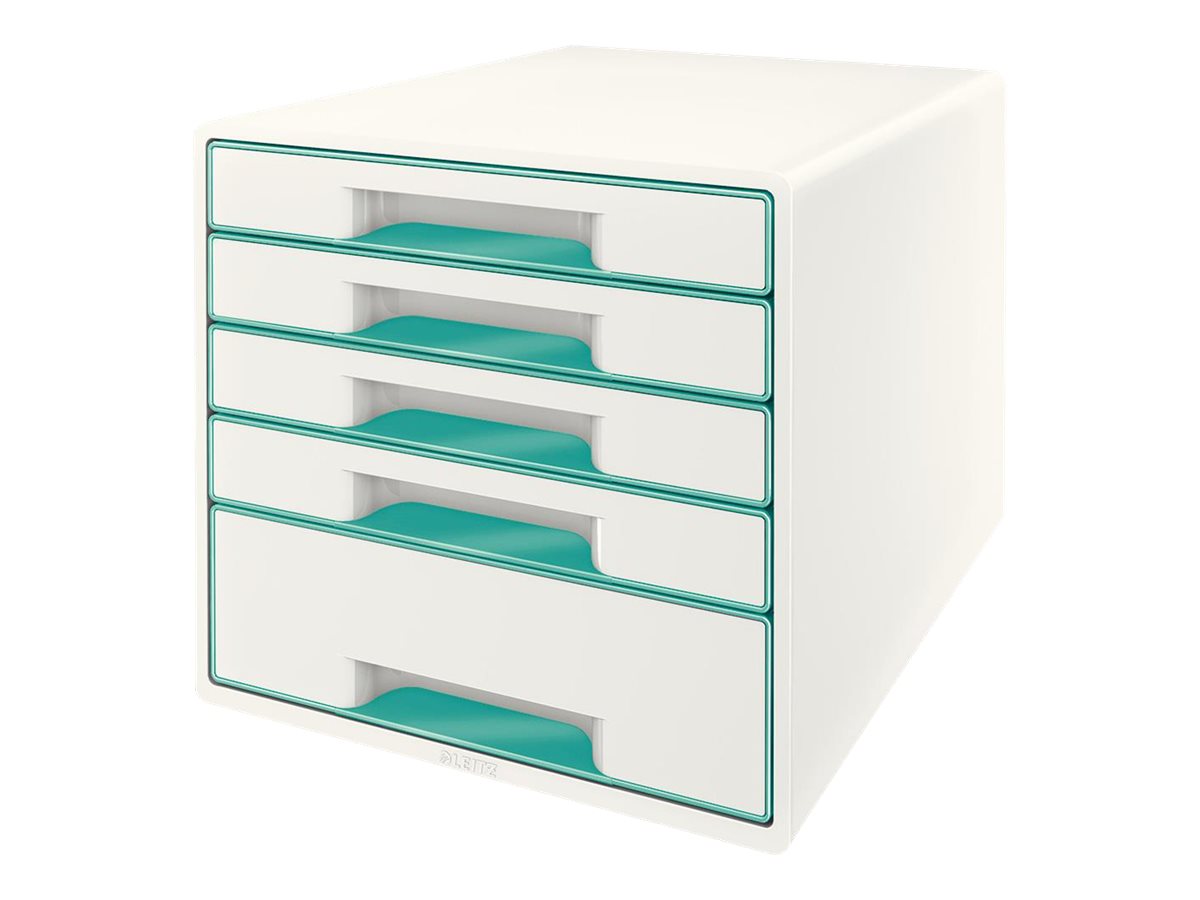 LEITZ Schubladenbox WOW Cube perlweiss/eisblau 52142051, DIN A4 mit 5 Schubladen LEITZ Schubladenbox WOW Cube perlweiss/eisblau 52142051, DIN A4 mit 5 Schubladen