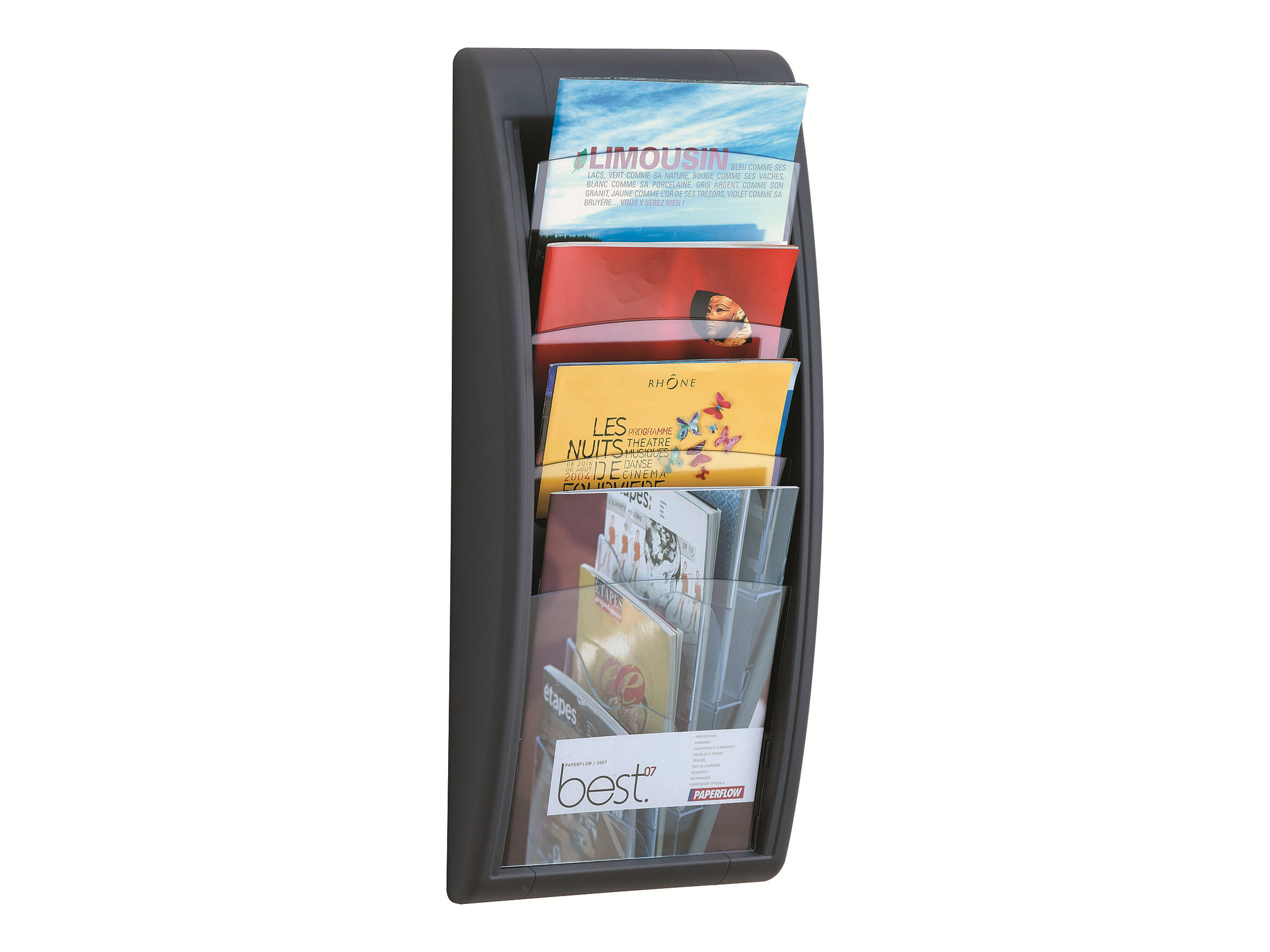 PAPERFLOW Wandprospekthalter Kompakt anthrazit DIN A4 hoch 4 Fächern 28,5 x 9,0 x 65,5 cm, 1 St