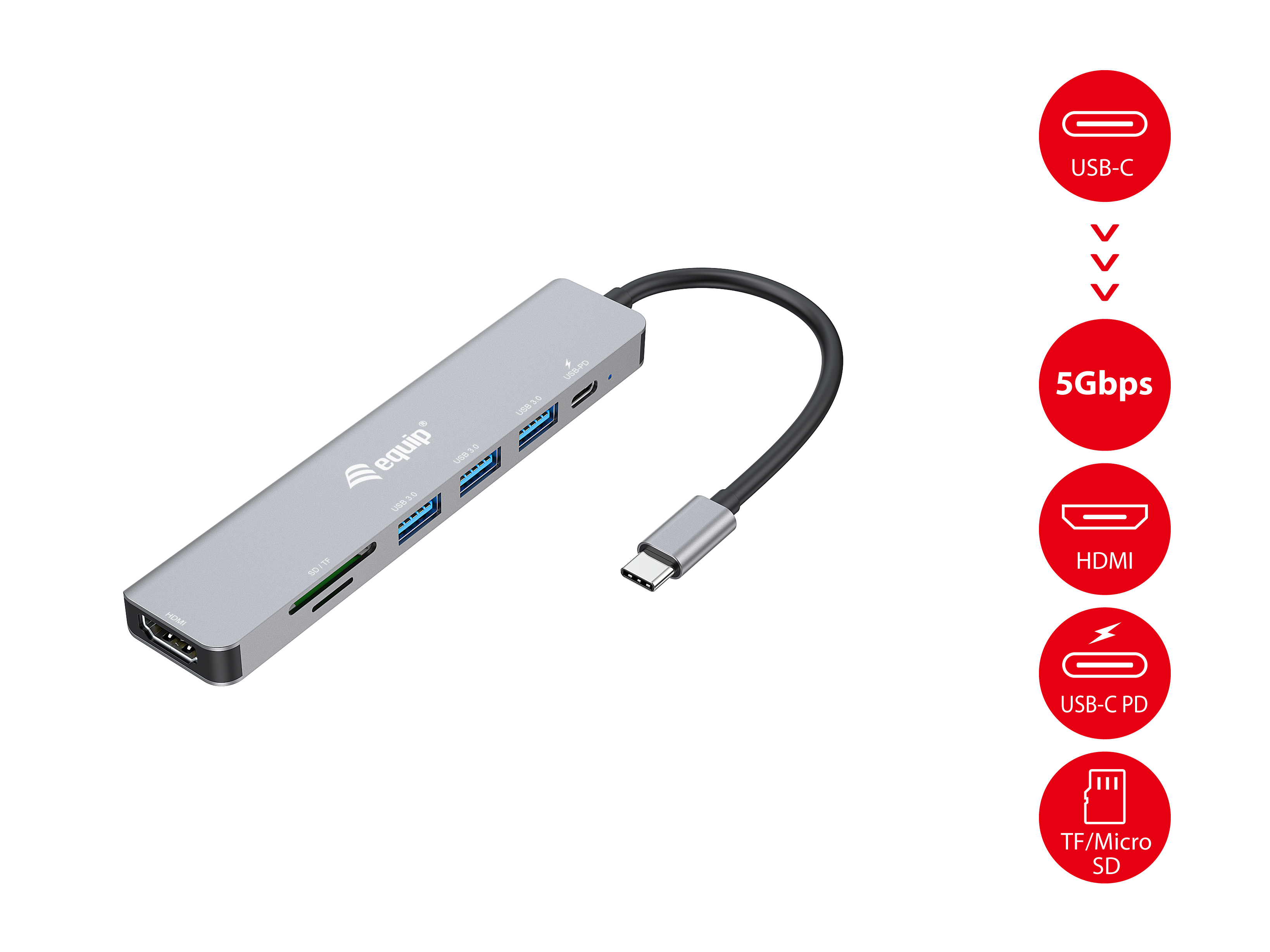 Equip Dock USBCHDMI3xUSB30SDTF100WPD 25cm si
