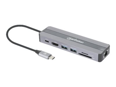 7-in-1-Dockingstation USB C-Stecker auf HDMI-Buchse 4K30Hz 2x USB-A 5 Gbit/s Gigabit-RJ45 USB-C PD 87W Kartenleser