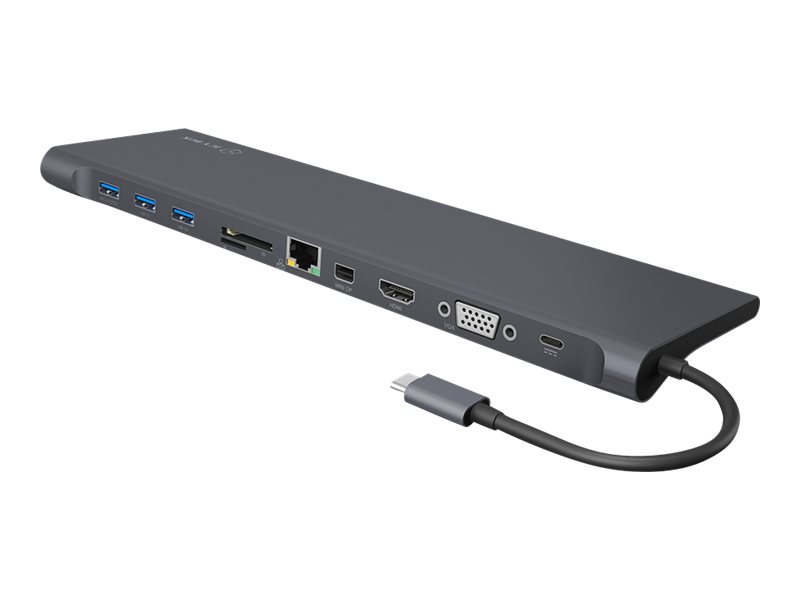 ICY BOX USB Type-C DockingStation IB-DK2102-C mit dreifacher Videoausgabe HDMI mini DP VGA SD und microSD Gigabit LAN RJ45