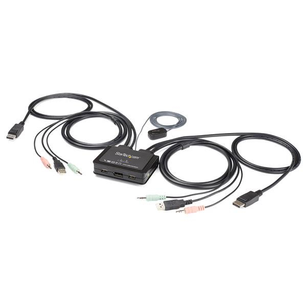 STARTECHCOM SV211DPUA4K 2 Port USB 4K60Hz DisplayPort KVM Switch with 4 ft BuiltIn Cables OS Ind Support for 35mm Audio
