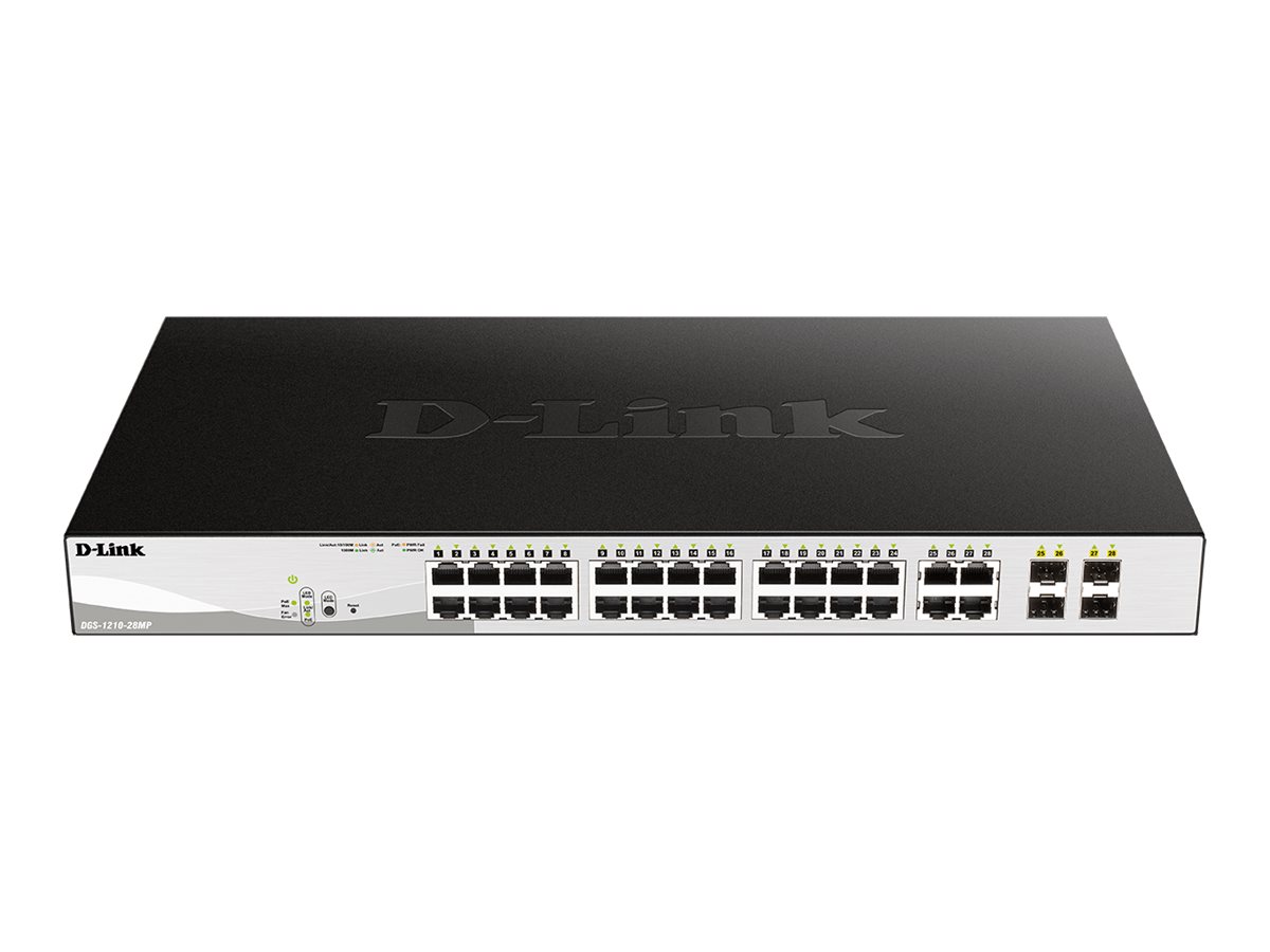 D-LINK DGS-1210-28MP/E 28-Port Layer2 PoE+ Gigabit Smart Managed Switch 24x 10/100/1000BASE-T PoE 4x 100/1000Mbps combo/SFP 370W PoE