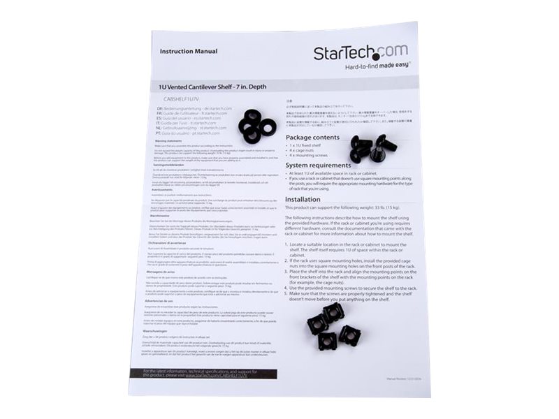 STARTECH.COM 1U Rack Shelf 7in Deep Steel Vented Rack Shelf Rack Mount Shelf Server Rack Shelf Cantilever Shelf