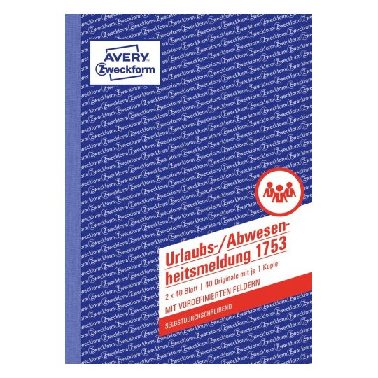 AVERY Zweckform Urlaubsabwesenheitsmeldung Formularbuch 1753 AVERY Zweckform Urlaubsabwesenheitsmeldung Formularbuch 1753