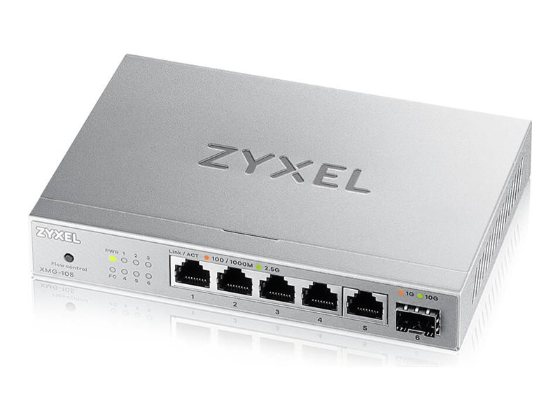 ZYXEL XMG-105 5 Ports 2.5G + 1 SFP+ MultiGig unmanaged Desktop Switch ZYXEL XMG-105 5 Ports 2.5G + 1 SFP+ MultiGig unmanaged Desktop Switch