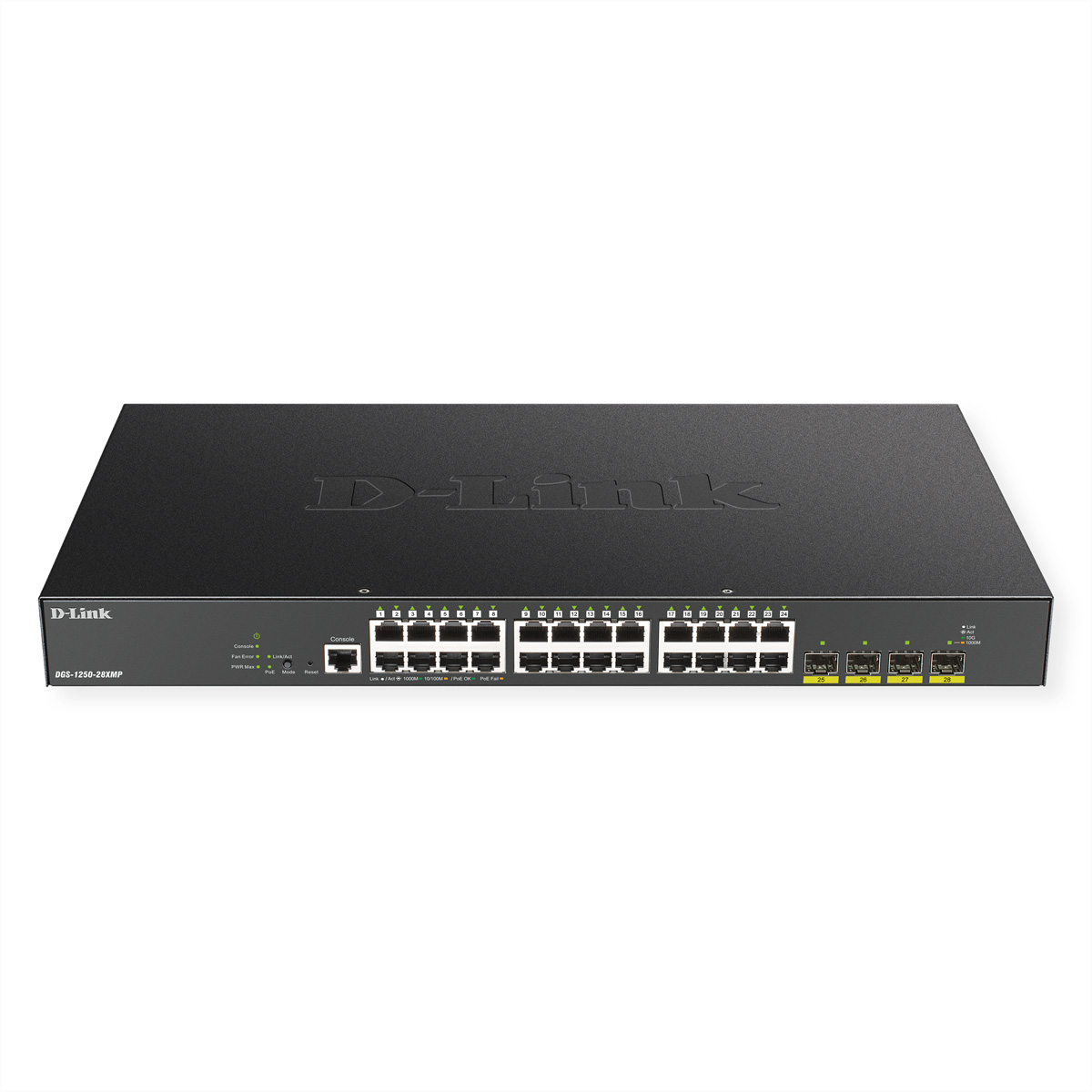 D-LINK DGS-1250-28XMP/E 28-Port Smart Managed PoE+ Gigabit Switch 24x 10/100/1000BASE-T PoE 4x 10-Gigabit-Port (SFP+)