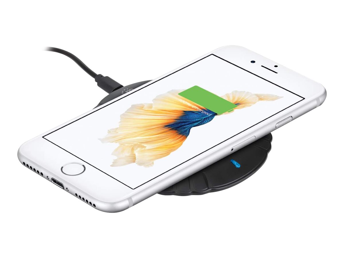 MANHATTAN Kabelloses Induktionsladegerät 5W Qi-zertifizierter Wireless Charger sichere Ladung mit 5 W 5 V/1 A rundes Ladepad schwarz