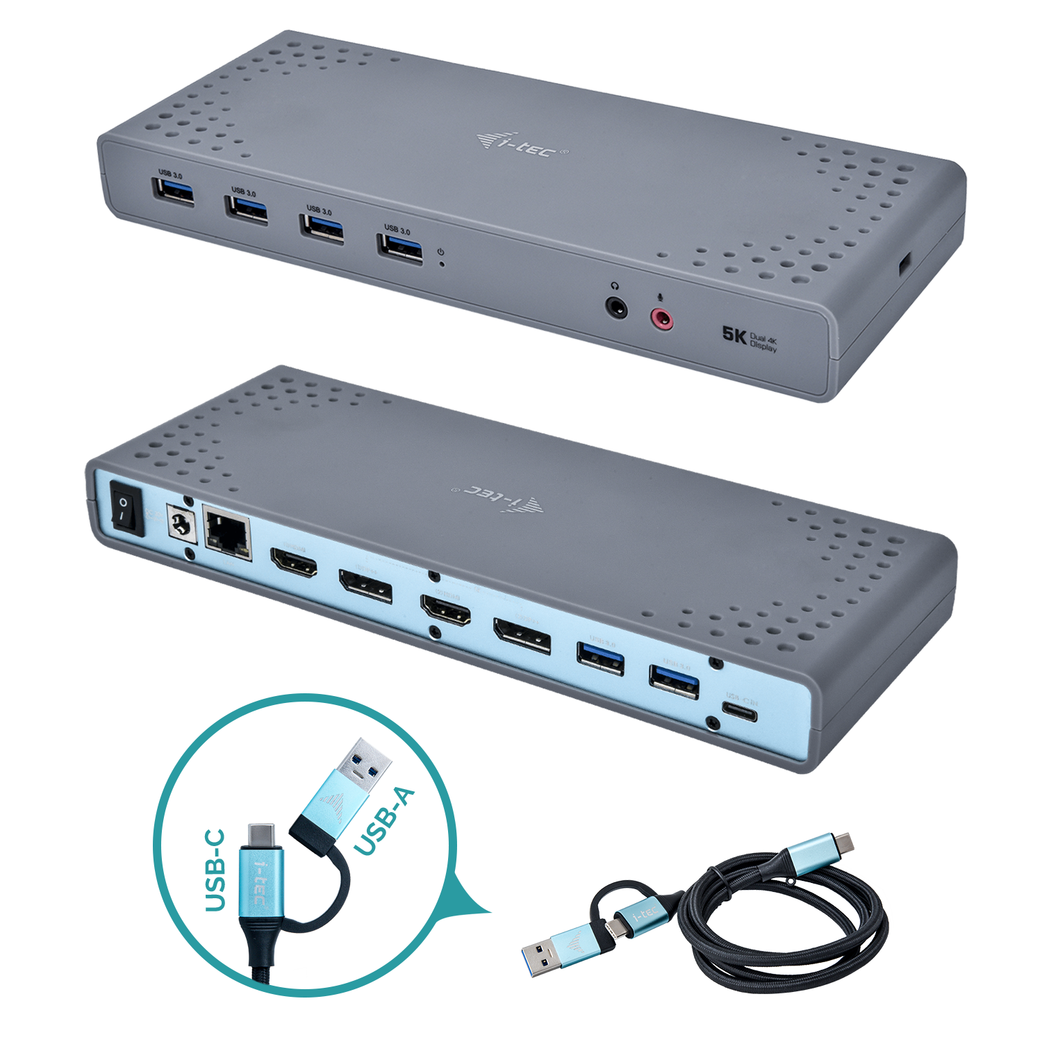 ITEC USB 30USBC Dualdock 1x 5K 2x 4K 60Hz 2x HDMI 2x DP 1x GLAN 6x USB 30 1x AudioMic Jack Kensington kompatibel mit TB 3