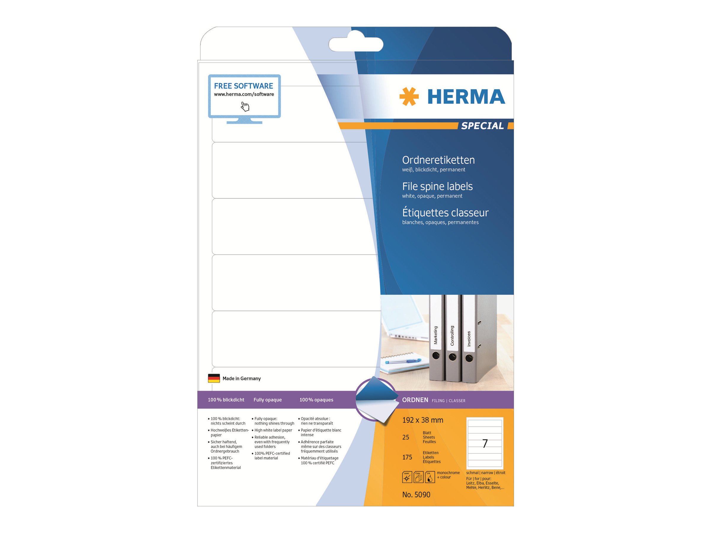 HERMA Ordneretiketten 5090 weiss, 25 Blatt