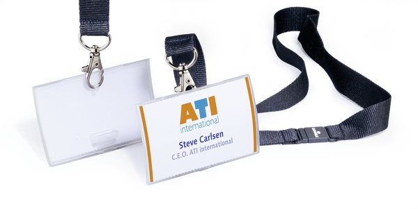 10 DURABLE Click Fold Namensschilder mit Textilband 9,0 x 5,4 cm