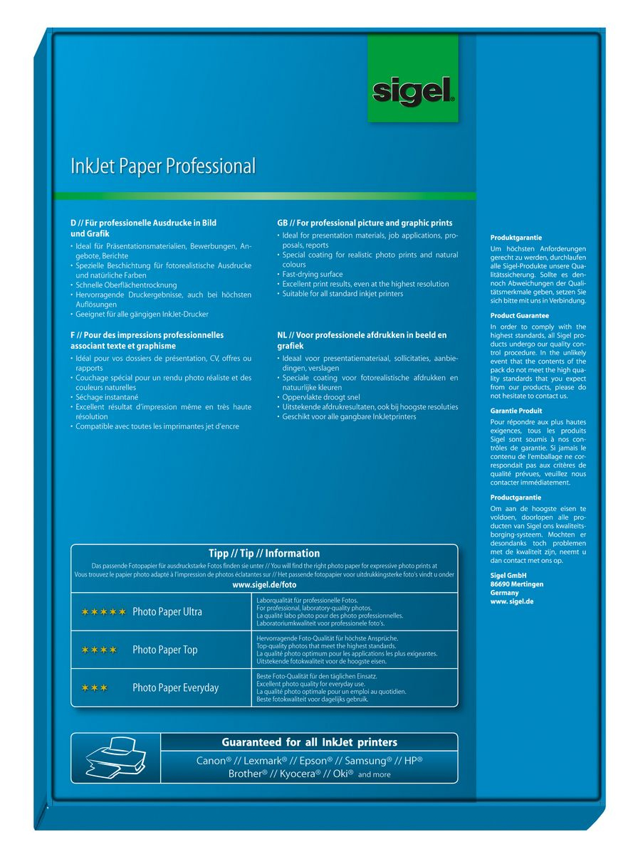 SIGEL Fotopapier IP288 DIN A4 matt 95 gqm 200 Blatt