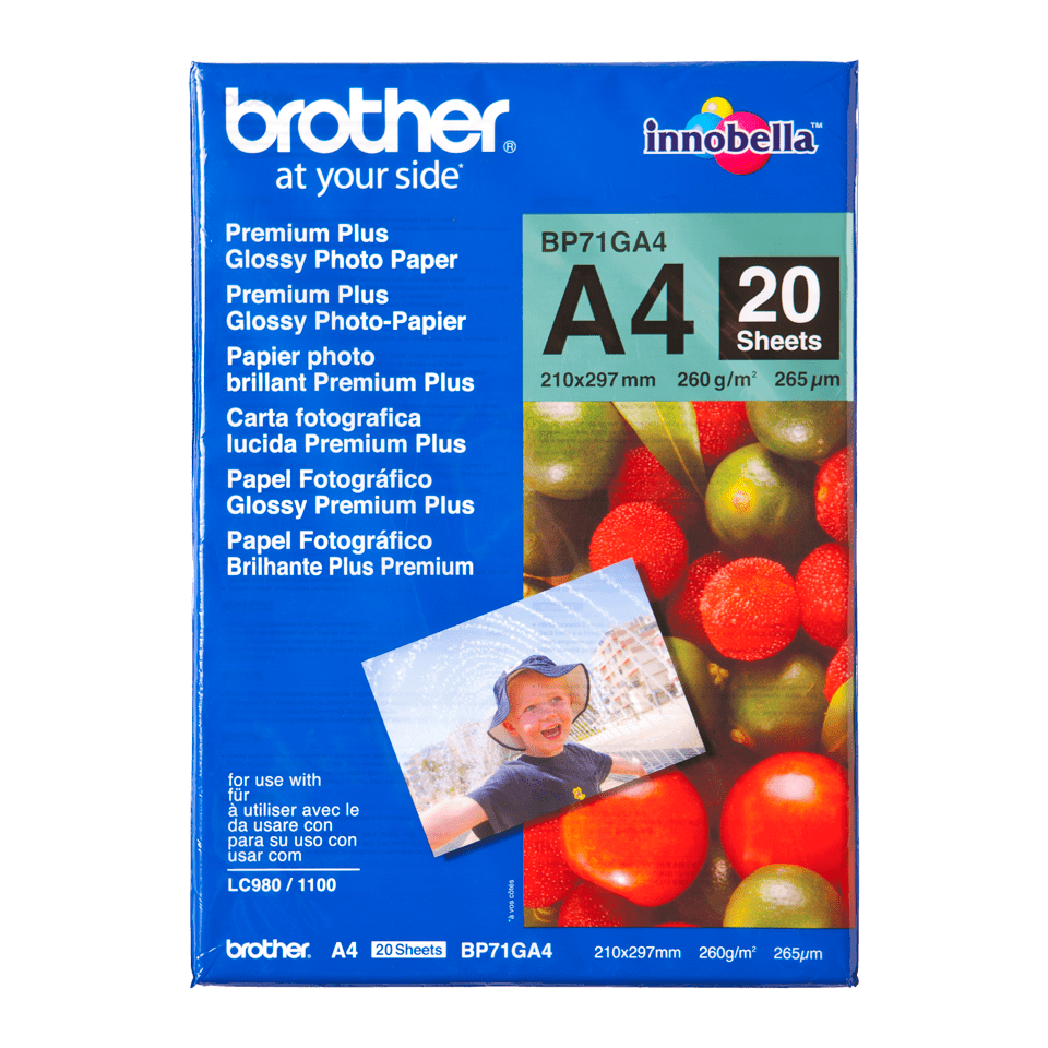 brother Fotopapier BP71GA4 DIN A4 glaenzend 260 gqm 20 Blatt
