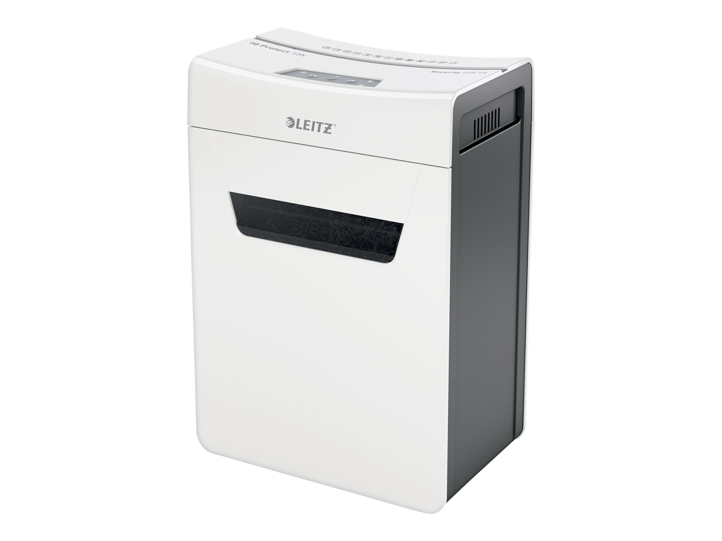 LEITZ IQ 10X Protect Premium Aktenvernichter mit Partikelschnitt P-4, 4 x 40 mm, bis 10 Blatt, weiss LEITZ IQ 10X Protect Premium Aktenvernichter mit Partikelschnitt P-4, 4 x 40 mm, bis 10 Blatt, weiss