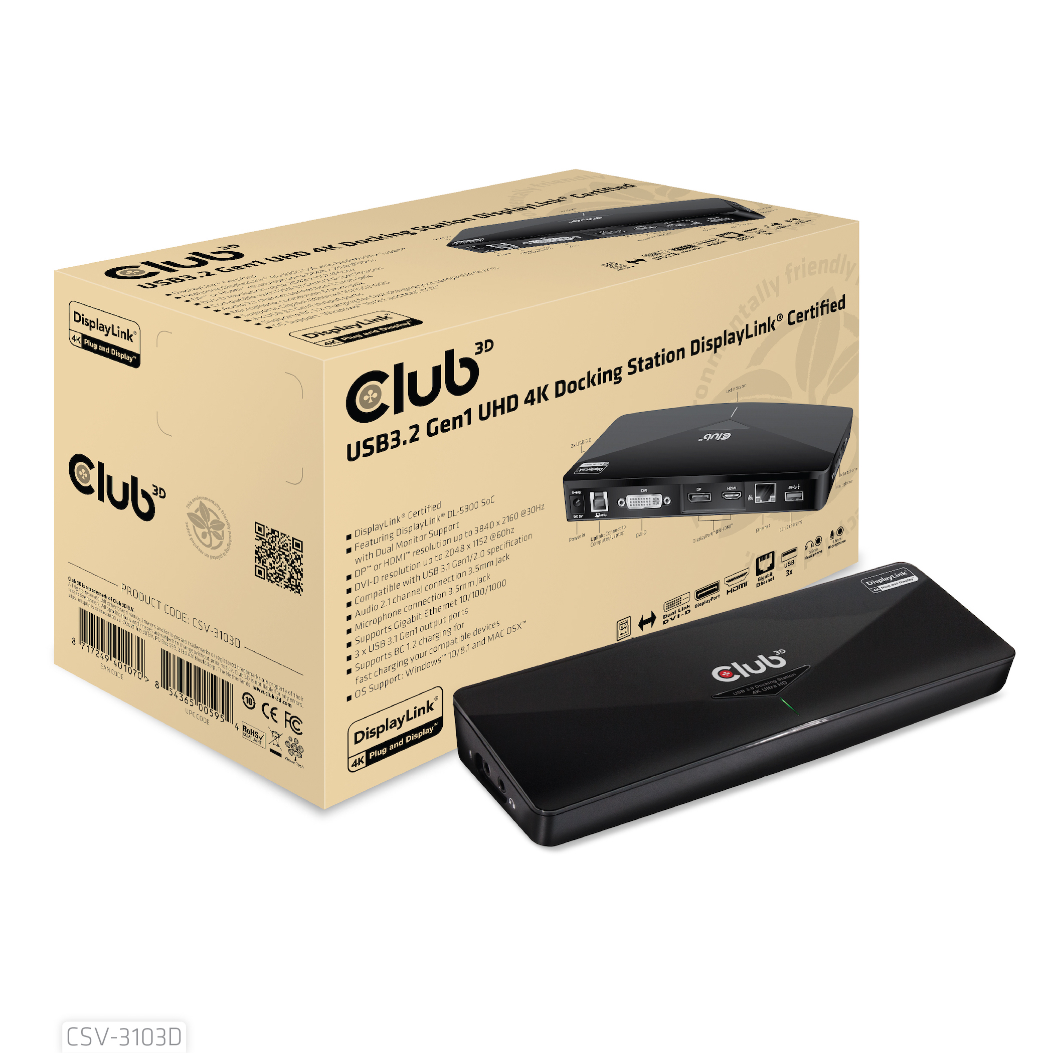 Club3D 4K Dockingstation USB3 3xUSB3HDMIDPDVI black