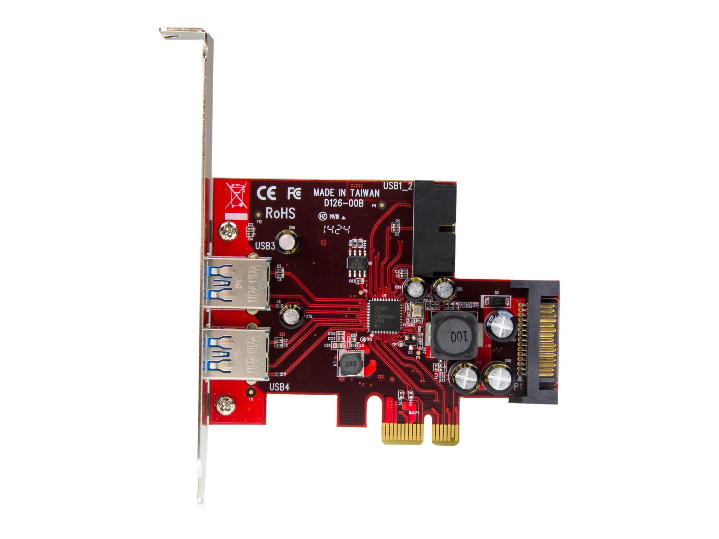 StarTech.com 4 Port USB 3.0 PCI Express-Karte - 2 Externe und 2 Interne mit SATA Power - PCIe SuperSpeed Schnittstellenkarte - USB-Adapter - PCIe 2.0 - USB 3.0 x 4