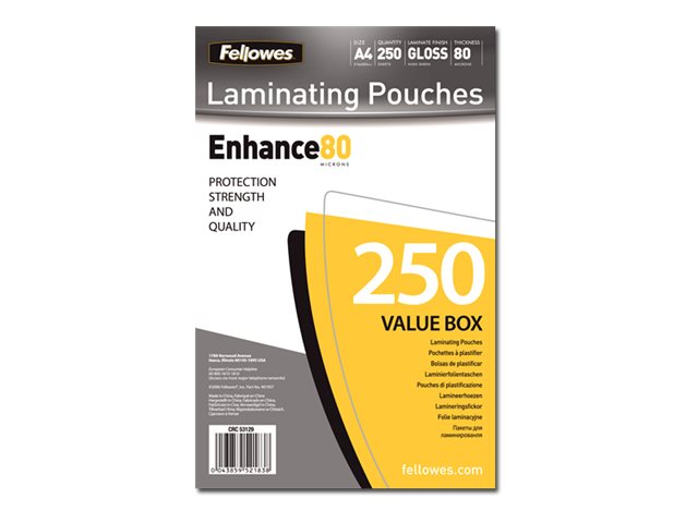 250 Fellowes Laminierfolien glaenzend fuer A4 80 micron 250 Fellowes Laminierfolien glaenzend fuer A4 80 micron