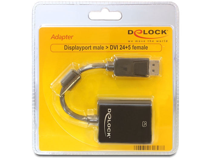 Delock Adapter Displayport 1.1 Stecker > DVI Buchse Passiv schwarz Delock Adapter Displayport 1.1 Stecker > DVI Buchse Passiv schwarz