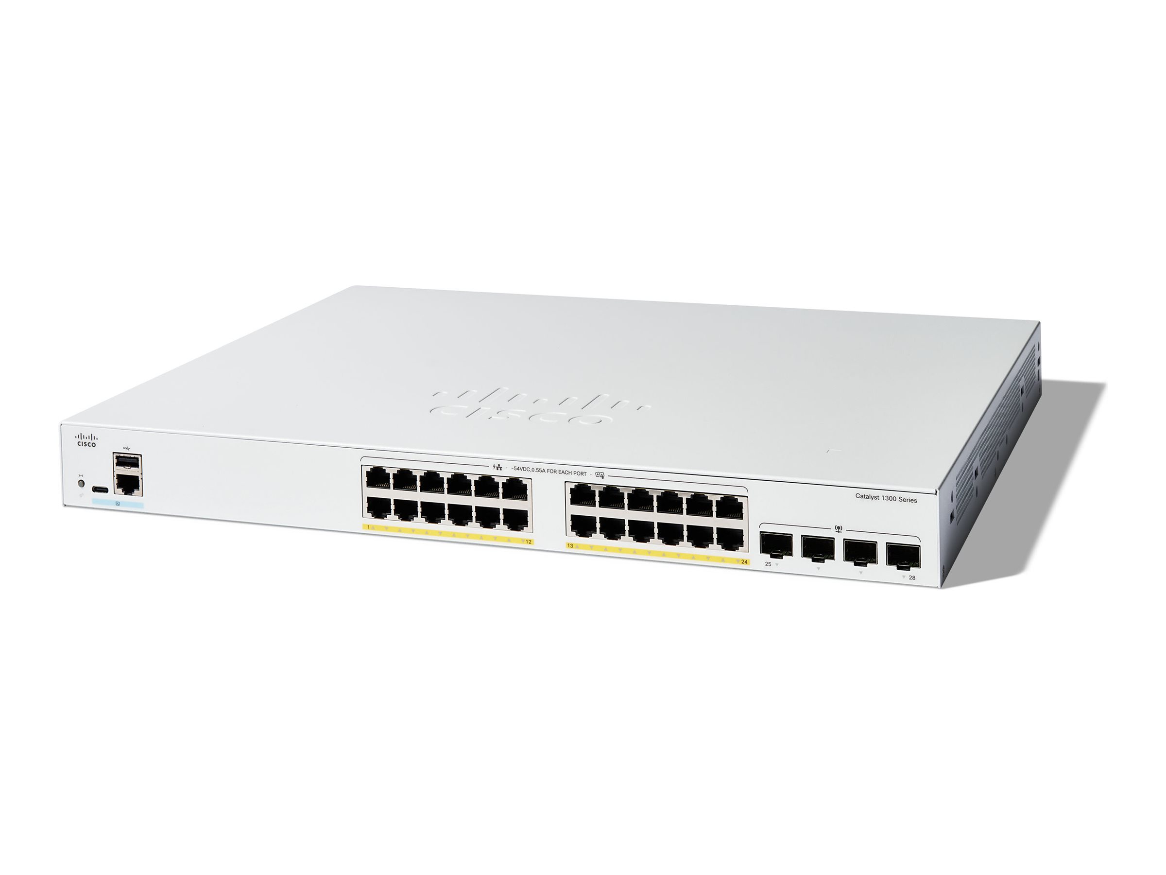 CISCO Catalyst 1300 24-Port Switch / PoE+ with 370W power budget / 4 x 1G SFP Uplinks CISCO Catalyst 1300 24-Port Switch / PoE+ with 370W power budget / 4 x 1G SFP Uplinks