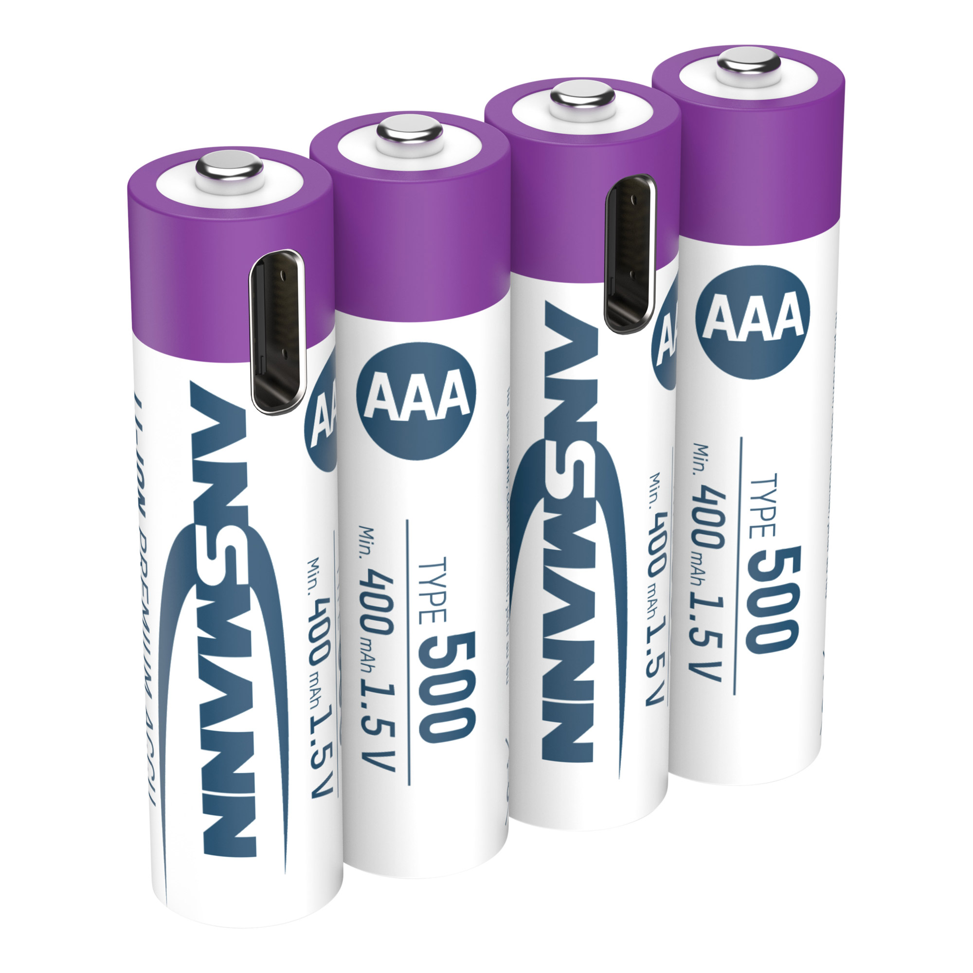 4 ANSMANN USB-Akkus mit Ladekabel 500 Micro AAA 400 mAh