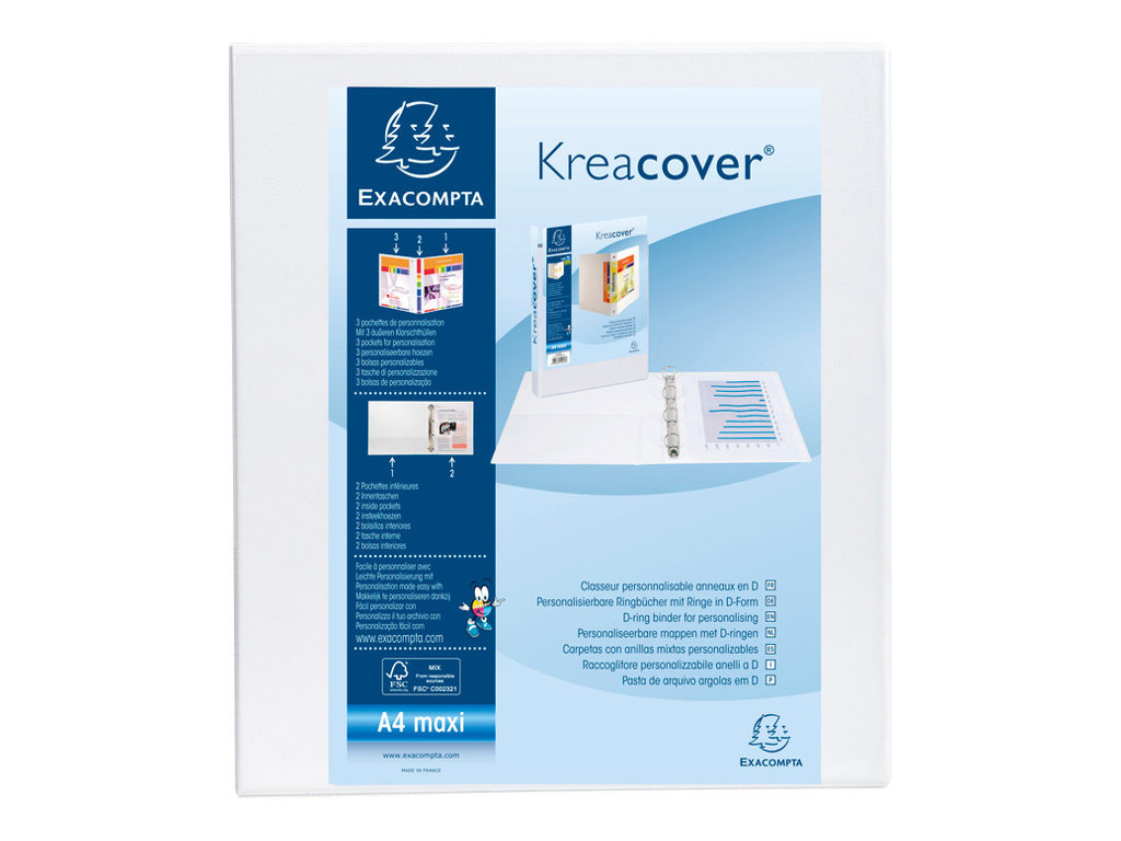 Exacompta Kreacover Ringbuch 4‑Ringe weiß 7,5 cm