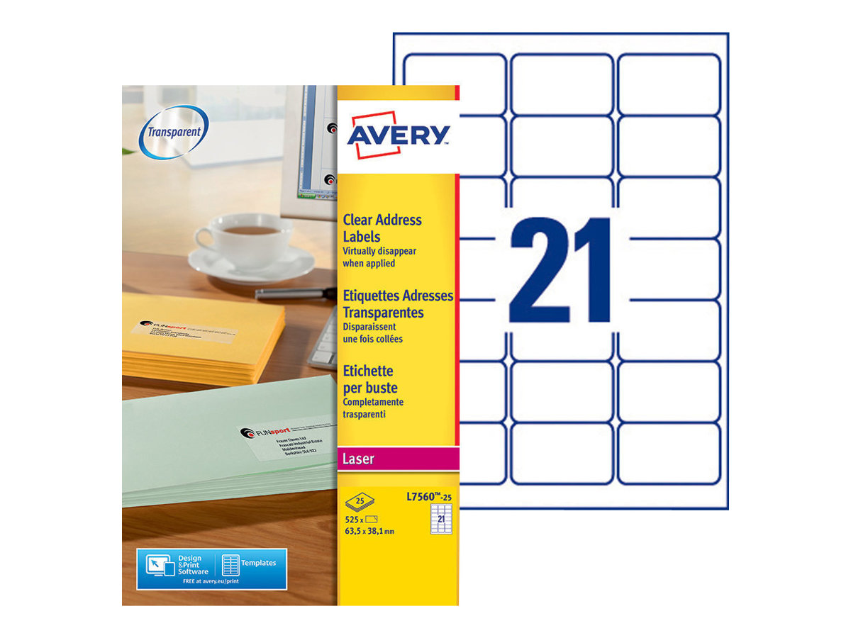 525 AVERY Zweckform Folien-Adressetiketten L7560-25 transparent 63,5 x 38,1 mm 525 AVERY Zweckform Folien-Adressetiketten L7560-25 transparent 63,5 x 38,1 mm