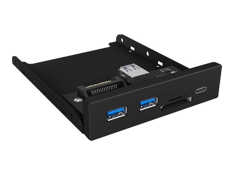 ICY BOX IB-HUB1417-i3 Frontalpanel mit Type-C 1x USB 3.0 und Type-A 2x USB 3.0 SD und microSD Dual Kartenleser solider Metalrahme