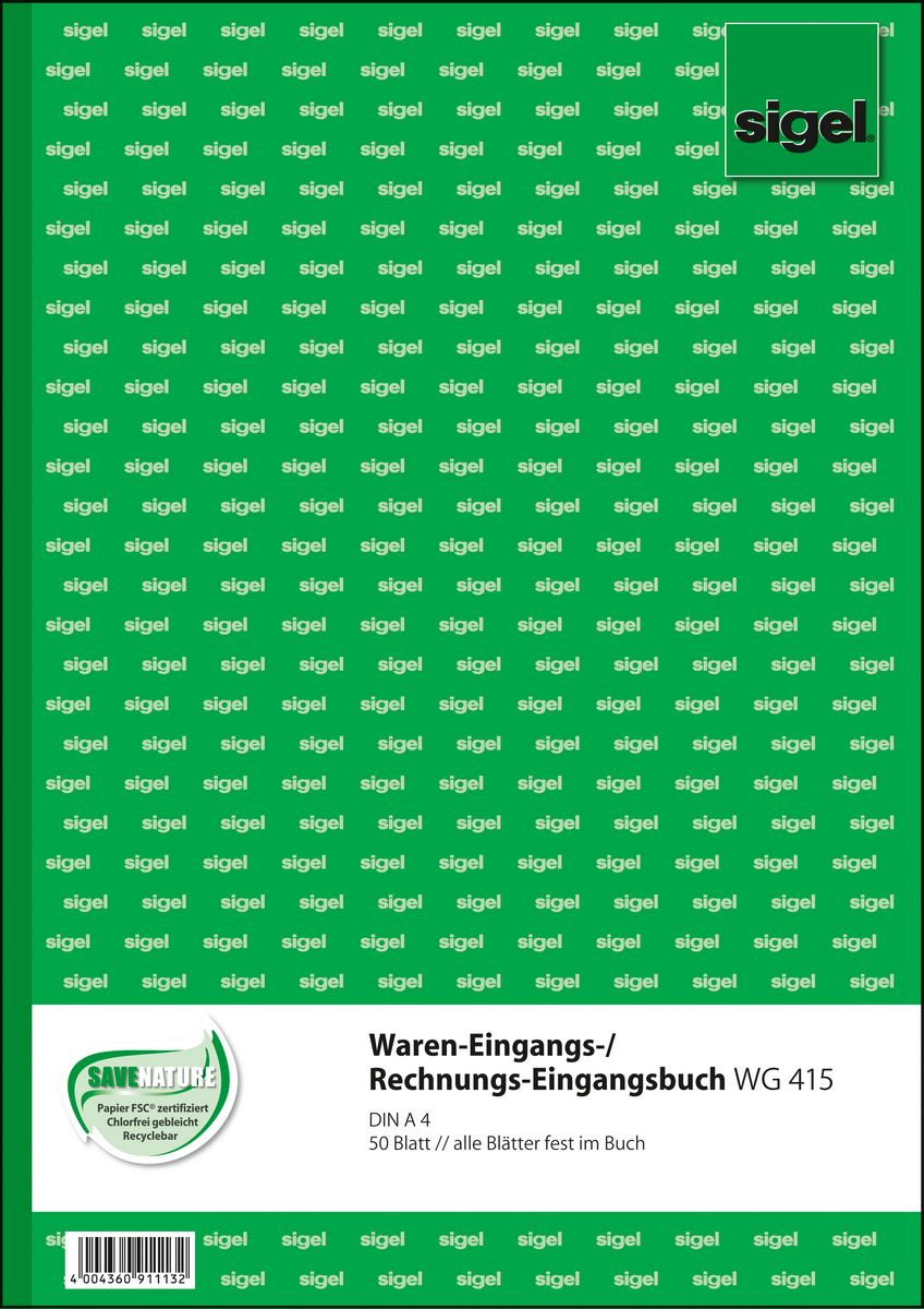 SIGEL Waren-/Rechnungs-Eingangsbuch Formularbuch WG415