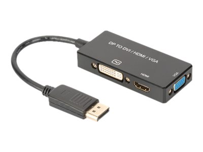 ASSMANN DisplayPort Konverterkabel DP - HDMI+DVI+VGA St-Bu/Bu/Bu 0,2m 3in1 Multi-Media Kabel CE sw gold