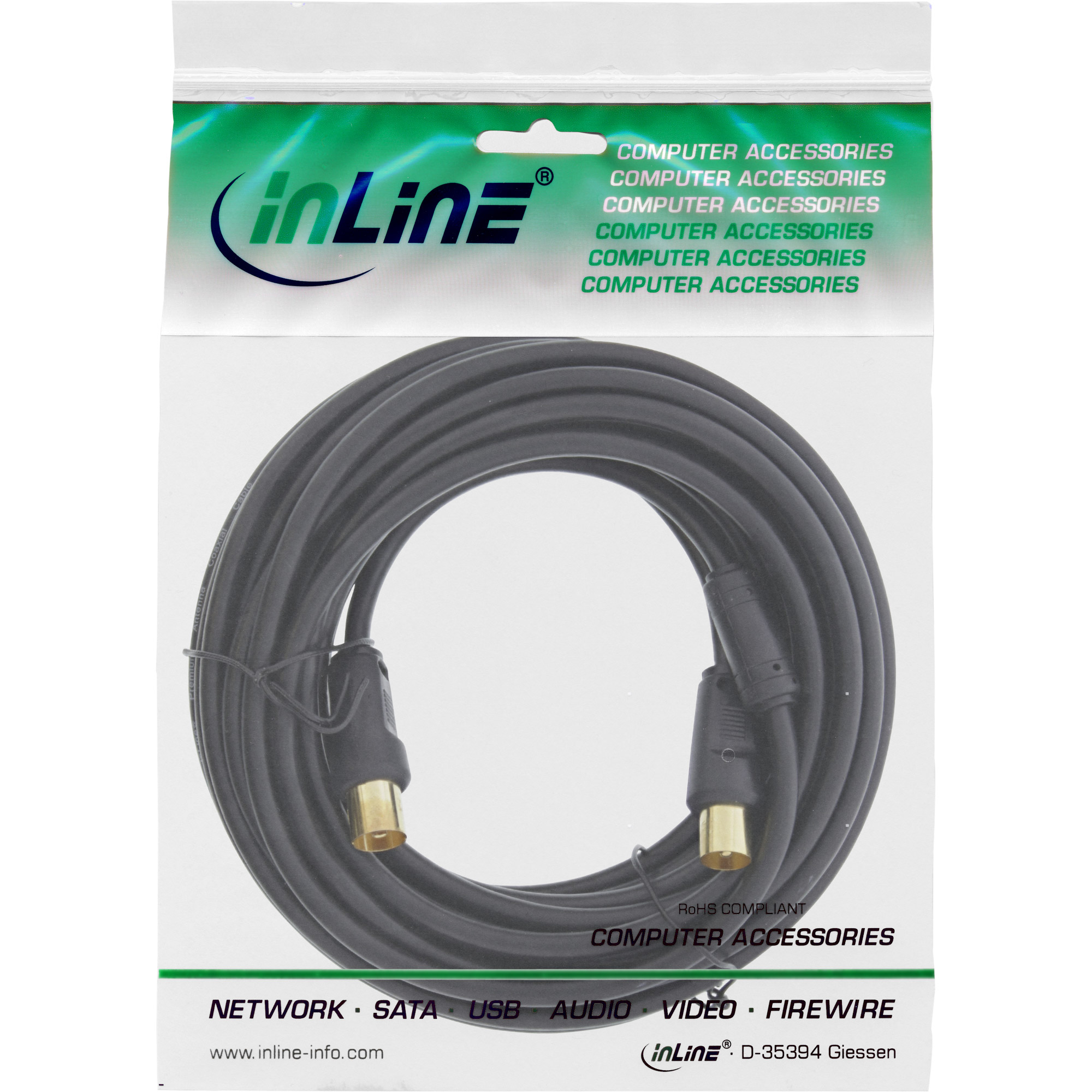 INLINE Antennenkabel 2x geschirmt mit Filter >85dB schwarz 0.5m