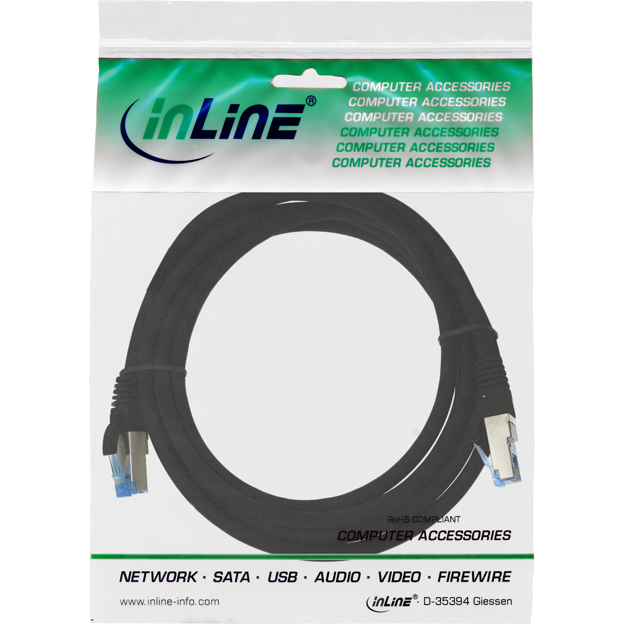 INLINE Patchkabel S/FTP PiMf Cat.6A 500MHz halogenfrei Kupfer schwarz 3m